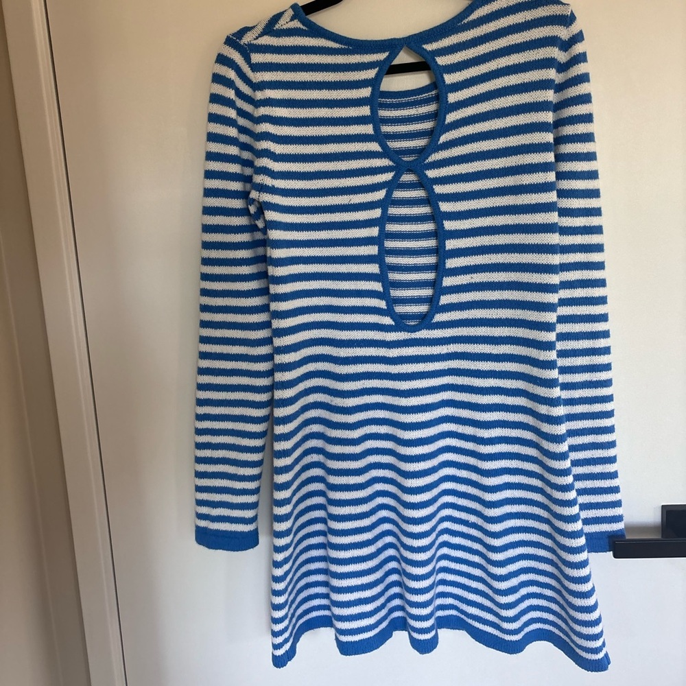 Striped Open-Back Mini Dress - Blue/White - Picture 9 of 12